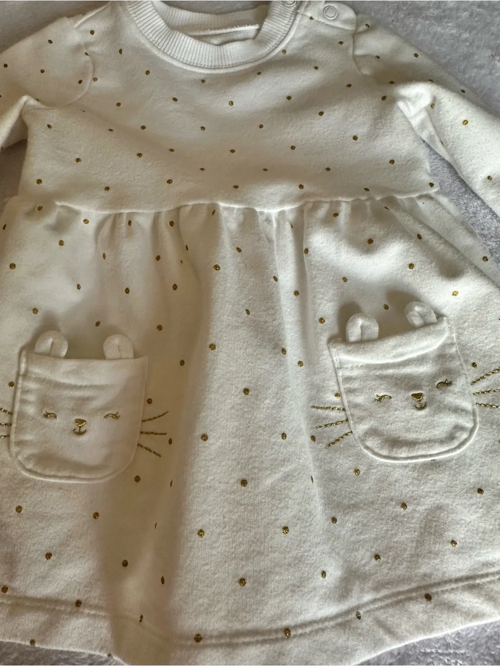 Carter's Cream Dress with Gold Dots and Kitty Pockets